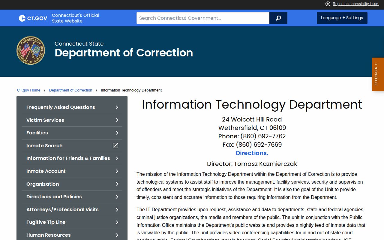 Connecticut DOC OBIS nightly current custody release data description
