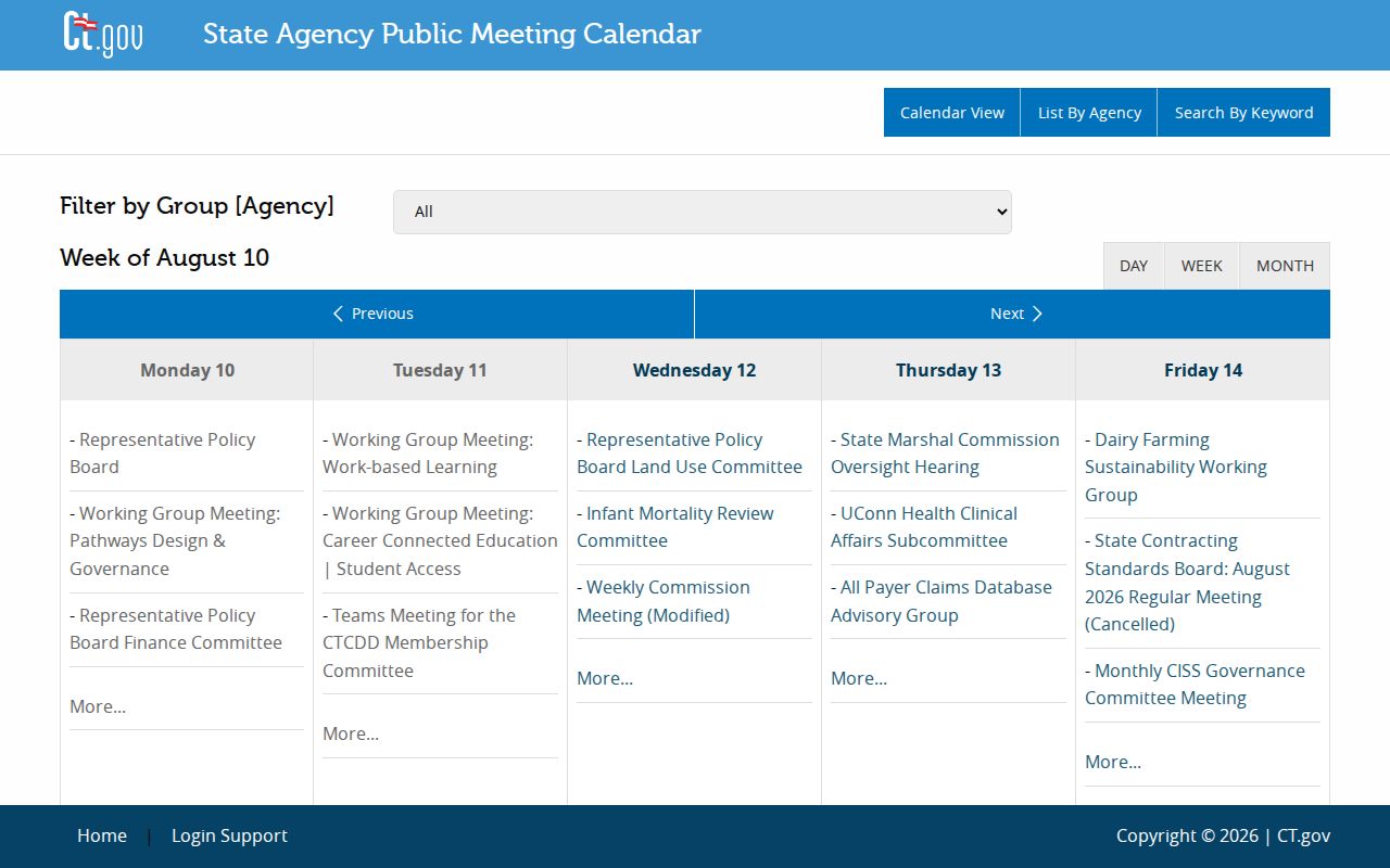Connecticut public meeting calendar for parole hearing dates